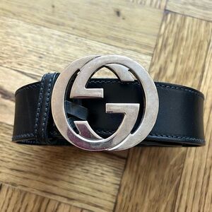 Gucci Interlocking G Black Leather Belt